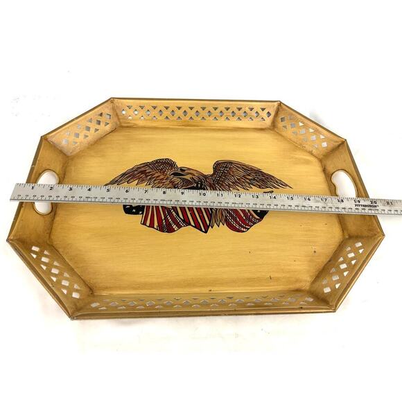 Vintage Patriotic Tray with Handles American Flag Eagle Metal Serving Decor Tray - Picture 3 of 8